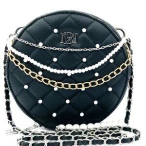 NWT Badgley Mischka Diamond Quilted Black Mini Crossbody Bag Vegan leather